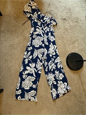 Women's Navy Floral Wide-Leg Jumpsuit